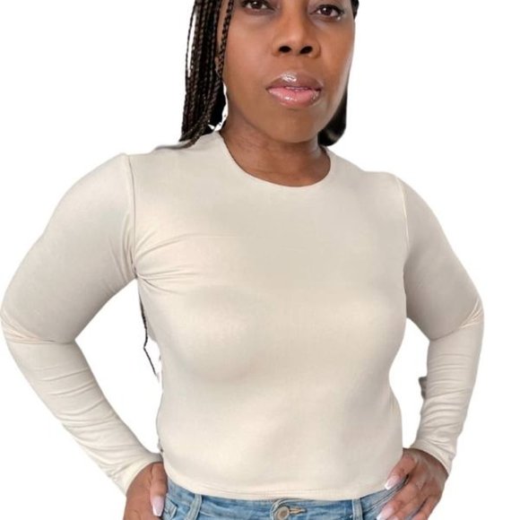 (NWT) Long Sleeve Double Layer / Long Crop Top - Vanilla - Picture 1 of 5